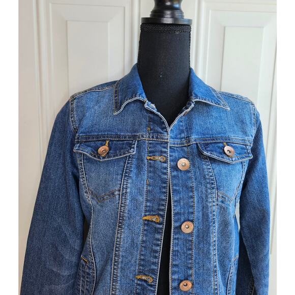 Cavalini Denim Collection Jacket Small Long Sleeve Blue Jean Factory Distressing - Picture 4 of 9